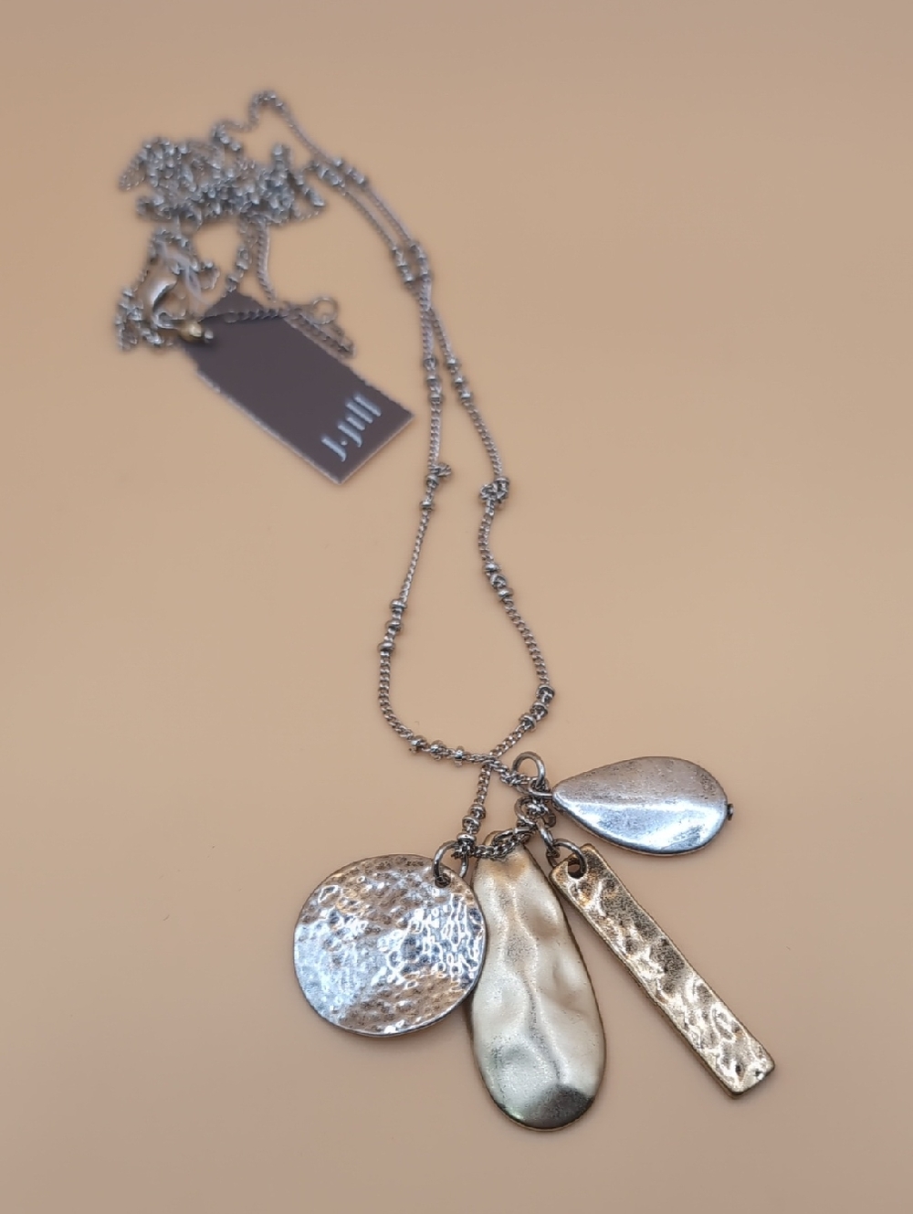 NWT J. Jill Silver and Gold Tone Multi Charm Mixed Metal Long Necklace